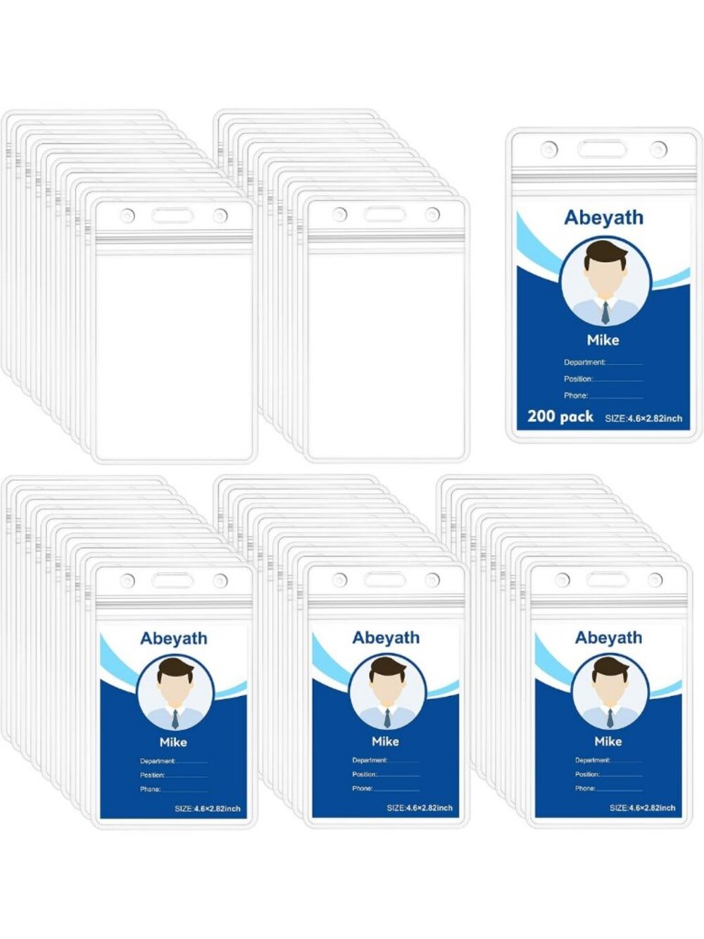200 Pack Extra Thick Vertical ID Badge Holders - Waterproof Zip Name Tag Cases